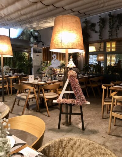 Λεπτομέρεια διακόσμησης με χαμηλό φωτισμό και διακοσμημένο μονόγραμμα μωρού