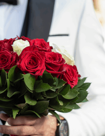 Luxury bridal bouquet with red and white roses