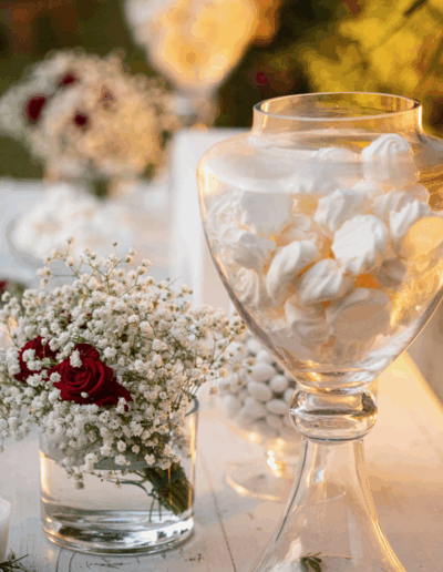 Elegant wedding sweets with meringues and koufeta