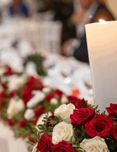Romantic luxury wedding decoration with roses and foliage