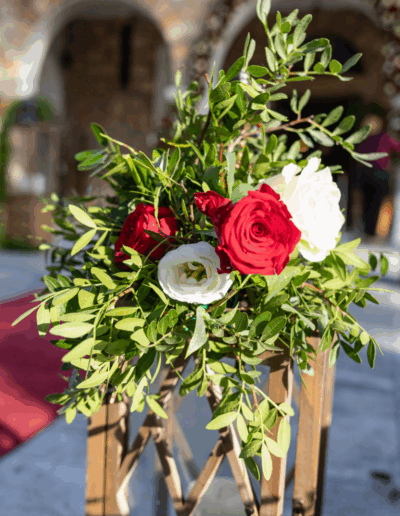 Rich Red and white wedding blooms at Agia Marina Ekali