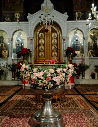 Luxury baptism floral decoration in Kifisia – church flowers